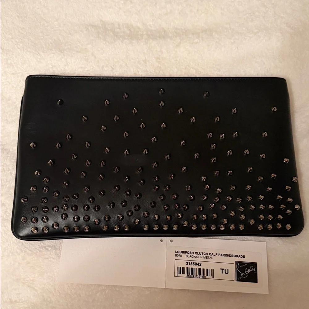 Christian Louboutin Black Leather Loubiposh Degrade spiked clutch